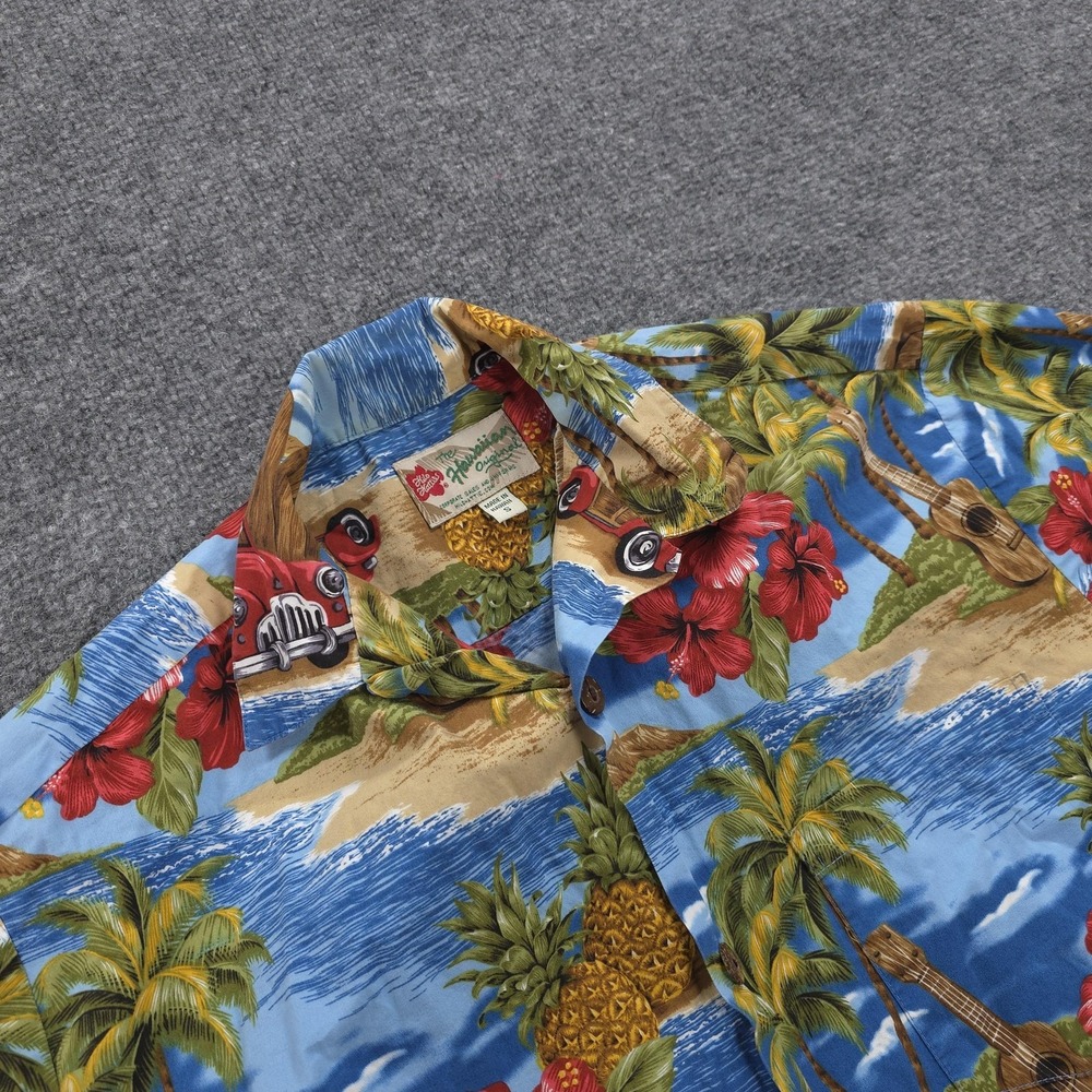 Hilo Hattie Shirt Mens Small Blue Tropical Hibiscus Woody Hawaiian Beach Camp‎